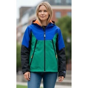 Champion Colorblock Hooded Jacket Blue Green Orange Black Size XL 16-18